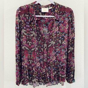 Anthropologie Floral Peasant Top Embroidered Western Shabby Chic Floral